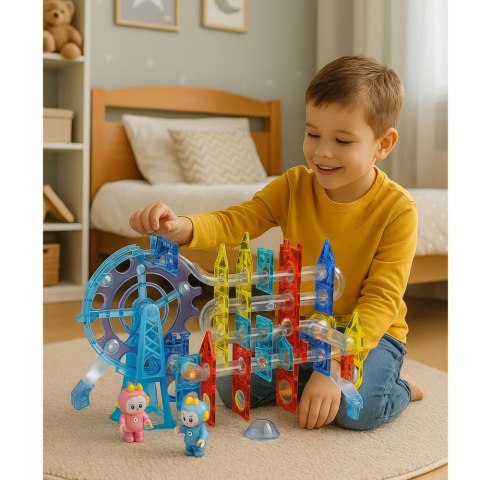 Klocki Magnetyczne Przestrzenne Tor Kulkowy Ludziki Świecący 120 el.