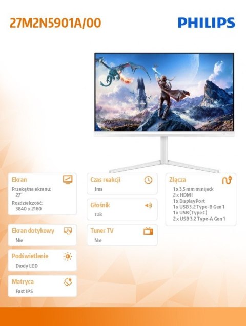 Monitor 27M2N5901A 27 cali IPS 4K 160Hz HDMIx2 DP Pivot Głośniki