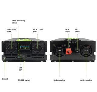 Przetwornica LCD 12V 2000W/4000W Czysty sinus z wywietlaczem