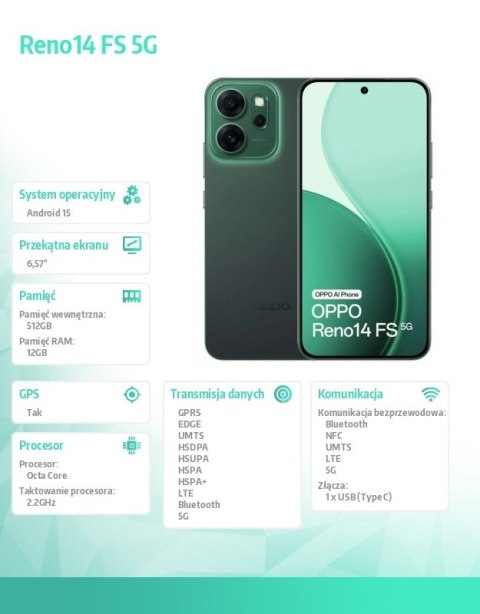 Smartfon Reno14 FS 5G 12/ 512GB Zielony CPH2743