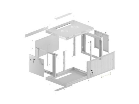 Szafa instalacyjna rack wisząca 19 cali 6U 600x450 drzwi perforowane (flat pack) szara
