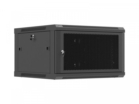 Szafa instalacyjna rack wisząca 19 cali 6U 600x600 czarna drzwi perforowane (flat pack)