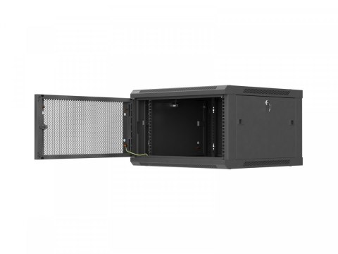 Szafa instalacyjna rack wisząca 19 cali 6U 600x600 czarna drzwi perforowane (flat pack)