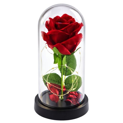 Wieczna Róża w Kopule z Oświetleniem LED Czerwona 21x11cm