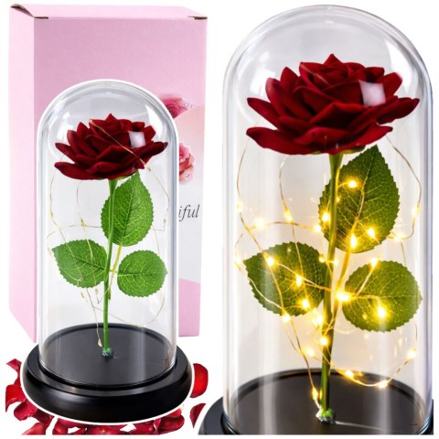 Wieczna Róża w Kopule z Oświetleniem LED Czerwona 21x11cm