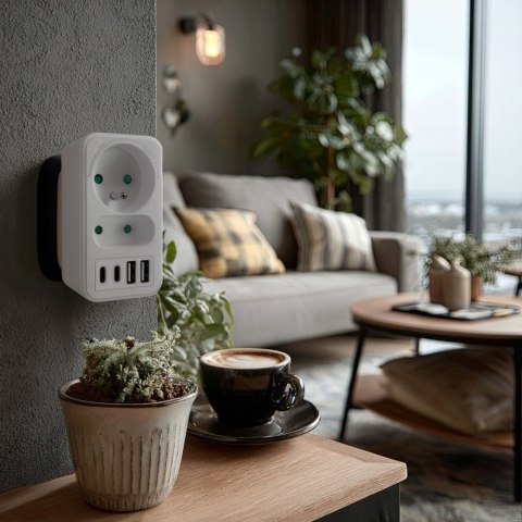 Rozdzielacz na 2 gniazda MCE249 F/W 2x USB-A 2x USB-C