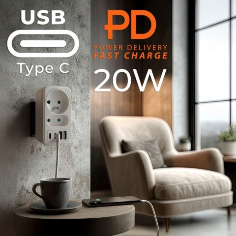 Rozdzielacz na 2 gniazda MCE249 F/W 2x USB-A 2x USB-C