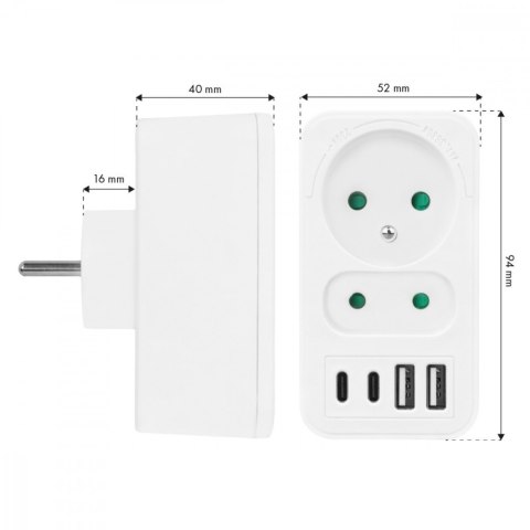 Rozdzielacz na 2 gniazda MCE249 F/W 2x USB-A 2x USB-C