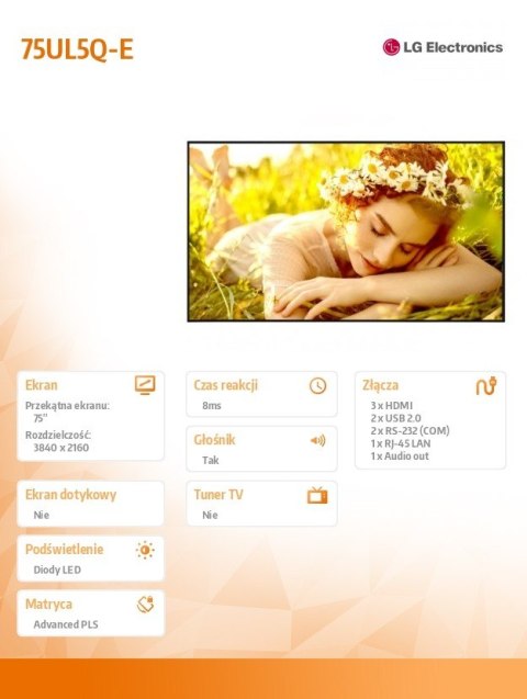 Monitor wielkoformatowy 75UL5Q-E 500cd/m2 UHD 24/7