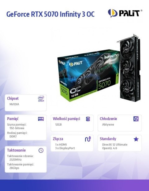 Karta graficzna GeForce RTX 5070 INFINITY 3 OC 12GB GDDR7 192bit