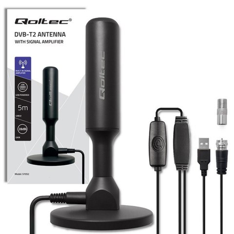 Wewnętrzna Antena TV DVB-T2 ze wzmacniaczem sygnału i magnetyczną podstawą | 4K | 28dBi | 5m