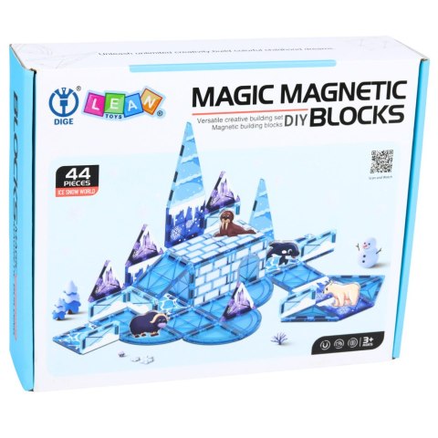 Klocki Magnetyczne Lodowa Kraina Figurki Zwierząt Niebieskie 44 el.