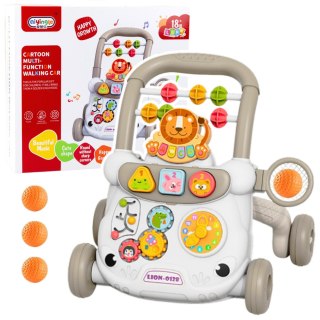 Chodzik Edukacyjny Interaktywny Pchacz Klocki Zegar Koła Zębate Szary