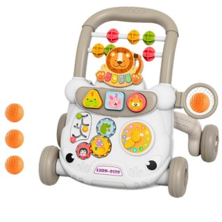 Chodzik Edukacyjny Interaktywny Pchacz Klocki Zegar Koła Zębate Szary