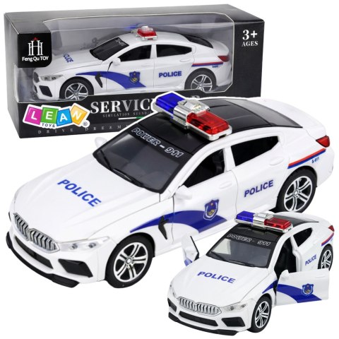 Auto Policyjne Radiowóz Otwierane Drzwi Napęd Światła Dźwięki Biały