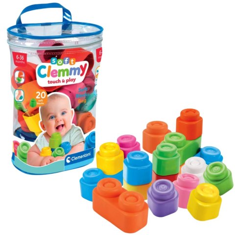 Clemmy Kolorowy Zestaw Woreczek 20 Miękkich Klocków Clementoni 17877