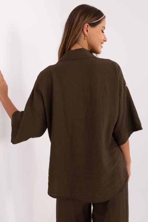 Koszula Damska Model MI-KS-6537.74P Dark Brown - Italy Moda Koszula Damska Model MI-KS-6537.74P Dark Brown - Italy Moda