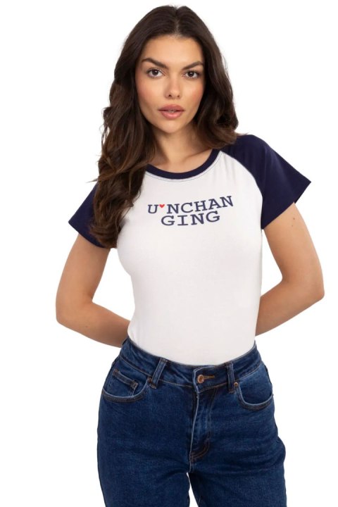 T-shirt Damski Model NM-TS-V7939.50 White/Navy - NM T-shirt Damski Model NM-TS-V7939.50 White/Navy - NM