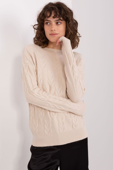 Sweter Damski Model AT-SW-2340.10 Light Beige - AT Sweter Damski Model AT-SW-2340.10 Light Beige - AT