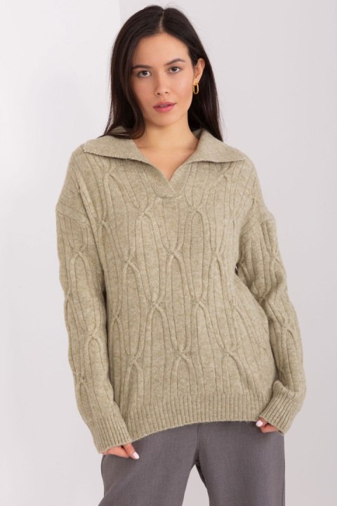 Sweter Damski Model AT-SW-2349-2.27 Khaki - AT Sweter Damski Model AT-SW-2349-2.27 Khaki - AT