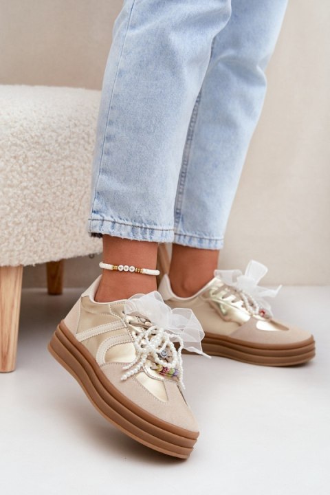 Buty Sportowe Model Vinness C3033 Beige/Gold - Step in style Buty Sportowe Model Vinness C3033 Beige/Gold - Step in style