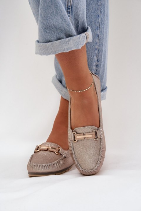 Mokasyny Model DA LR51-546 Gold Brokat - Step in style Mokasyny Model DA LR51-546 Gold Brokat - Step in style