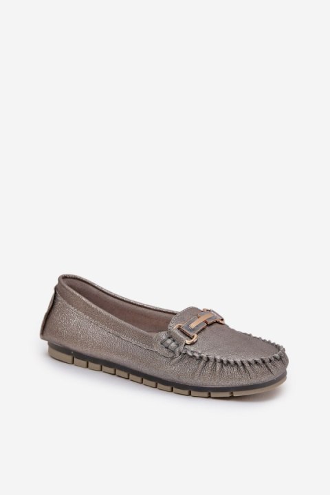 Mokasyny Model DA LR51-546 Silver Brokat - Step in style Mokasyny Model DA LR51-546 Silver Brokat - Step in style