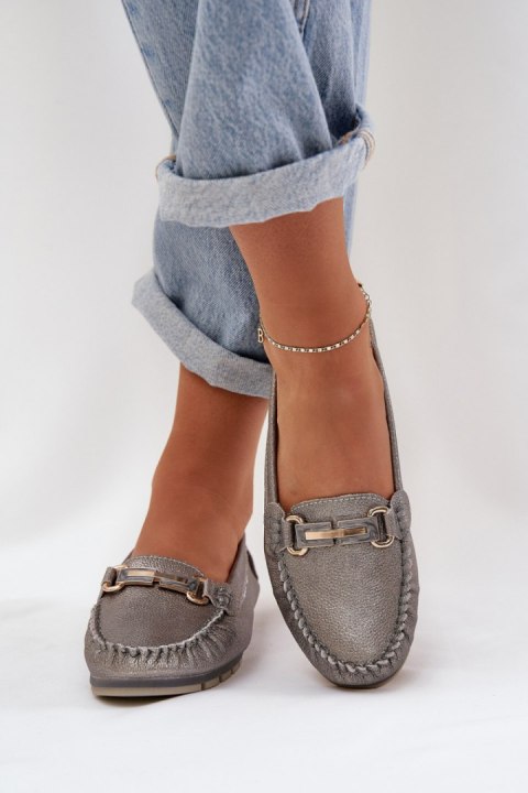 Mokasyny Model DA LR51-546 Silver Brokat - Step in style Mokasyny Model DA LR51-546 Silver Brokat - Step in style