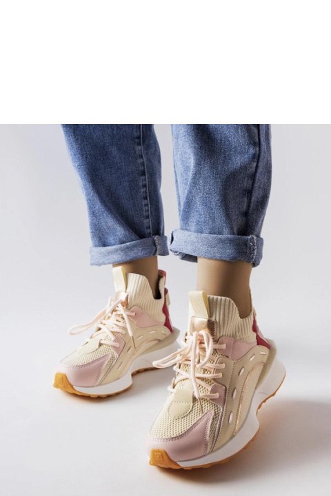 Beżowo-różowe materiałowe sneakersy Begins - Solea Beżowo-różowe materiałowe sneakersy Begins - Solea