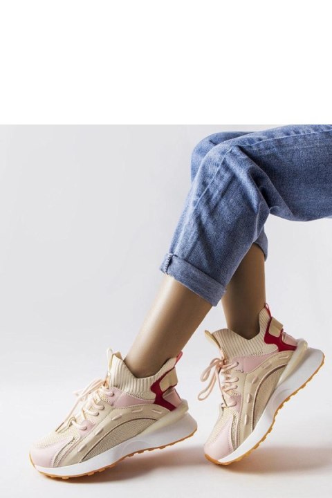 Beżowo-różowe materiałowe sneakersy Begins - Solea Beżowo-różowe materiałowe sneakersy Begins - Solea