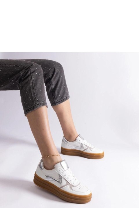 Biało-srebrne sneakersy na gumowej podeszwie Quica - Solea Biało-srebrne sneakersy na gumowej podeszwie Quica - Solea