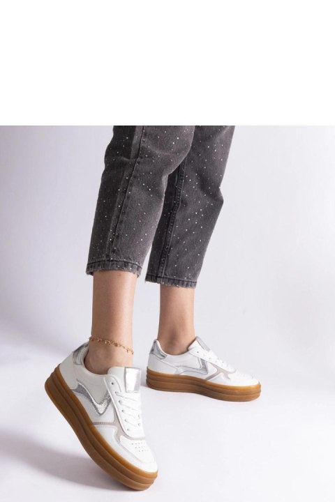 Biało-srebrne sneakersy na gumowej podeszwie Quica - Solea Biało-srebrne sneakersy na gumowej podeszwie Quica - Solea
