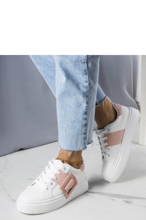 Białe sneakersy zdobione różową klamerką Toni - Solea Białe sneakersy zdobione różową klamerką Toni - Solea