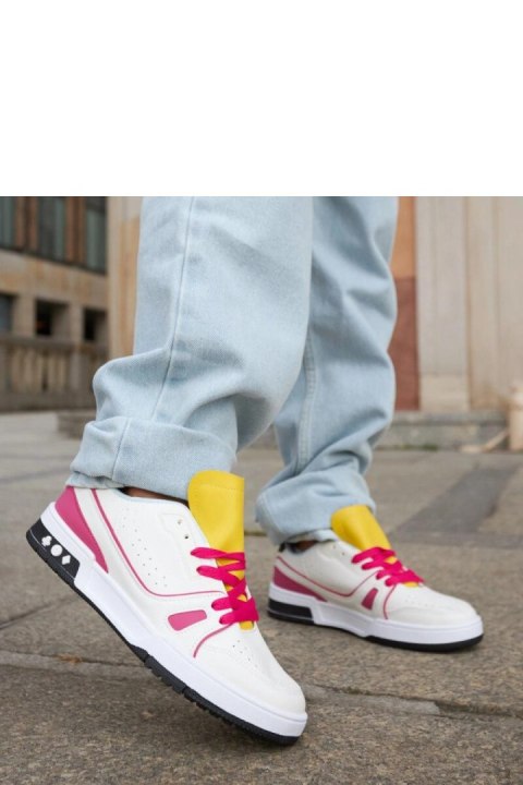 Biało-różowe sneakersy z żółtym językiem Archie - Solea Biało-różowe sneakersy z żółtym językiem Archie - Solea