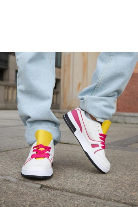 Biało-różowe sneakersy z żółtym językiem Archie - Solea Biało-różowe sneakersy z żółtym językiem Archie - Solea